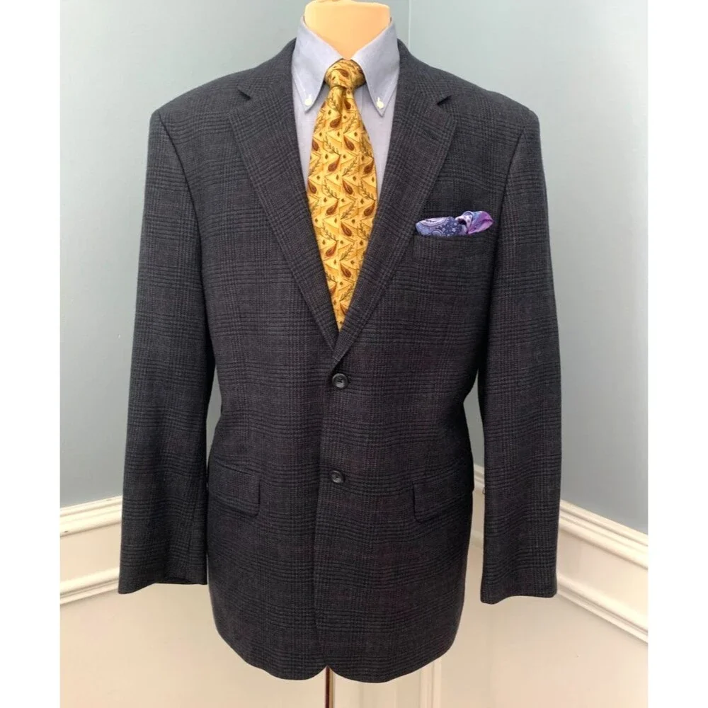 Joseph & Feiss Blazer Mens 43R Lambswool Tweed Glen Plaid Sportscoat Jacket